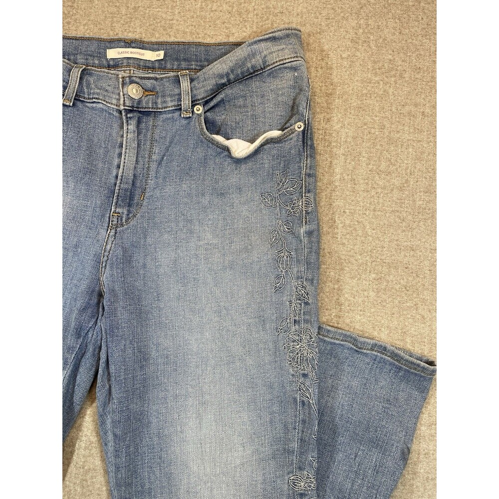 Levi's Classic Bootcut Jeans Blue Floral Embroidered Denim Womens 10 Stretch - Picture 3 of 15